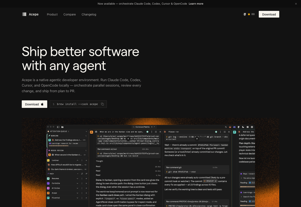 Acepe AI developer tool landing page preview