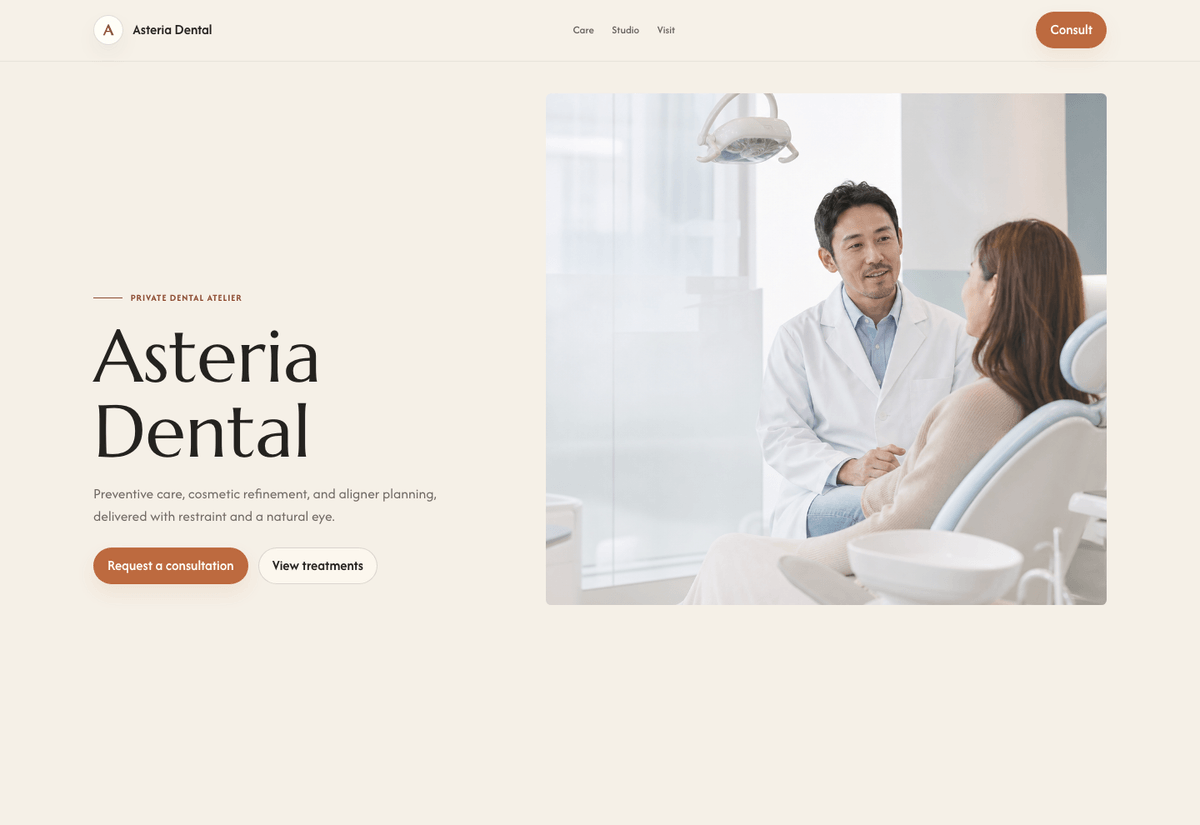 Asteria Dental website design preview