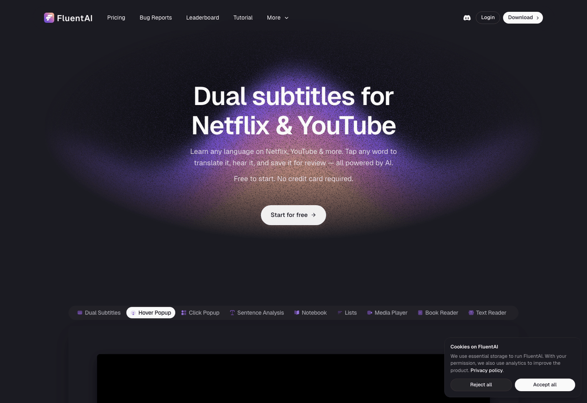 FluentAI language learning product website preview